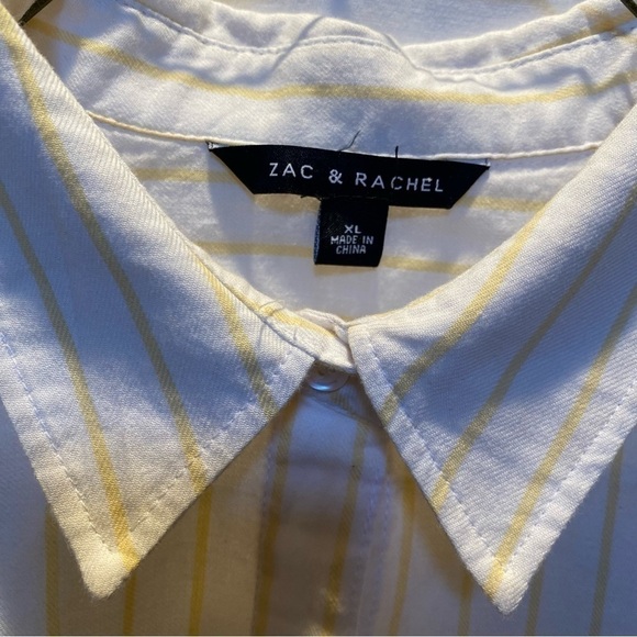 Zac and Rachel Button Down Yellow & White Blouse w/ Roll Tab Sleeves Size XL - Picture 4 of 8